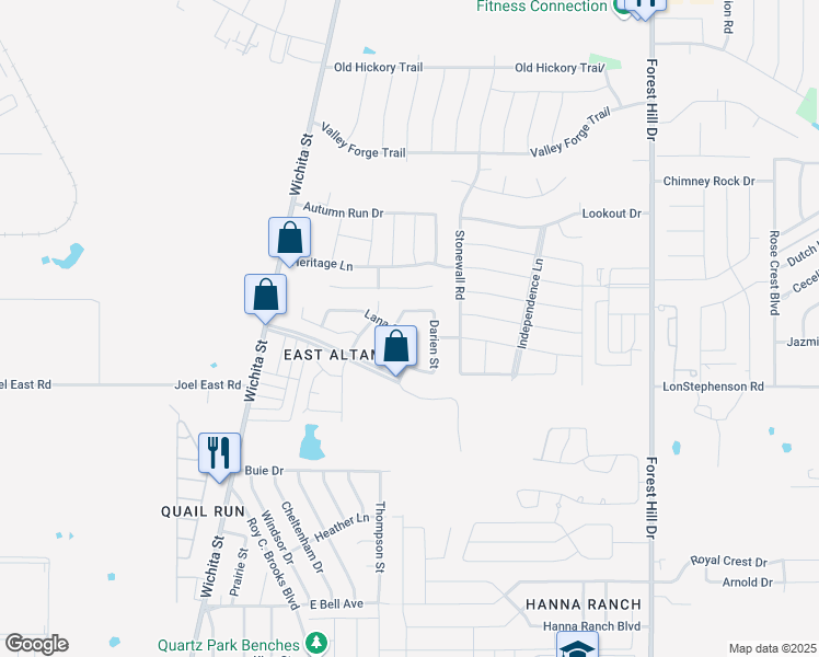map of restaurants, bars, coffee shops, grocery stores, and more near 2955 Lana Circle in Fort Worth