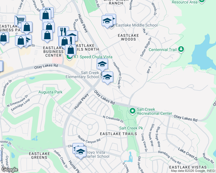 map of restaurants, bars, coffee shops, grocery stores, and more near 1055 Hunte Parkway in Chula Vista