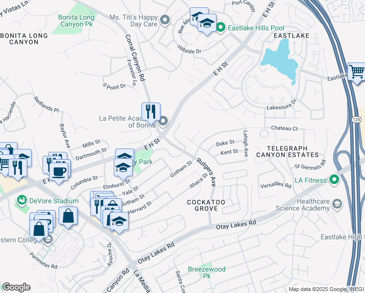 map of restaurants, bars, coffee shops, grocery stores, and more near 1835 Carolyn Drive in Chula Vista