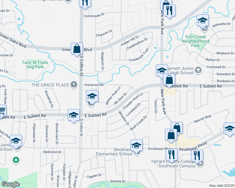 map of restaurants, bars, coffee shops, grocery stores, and more near 6009 Winter Park Lane in Arlington