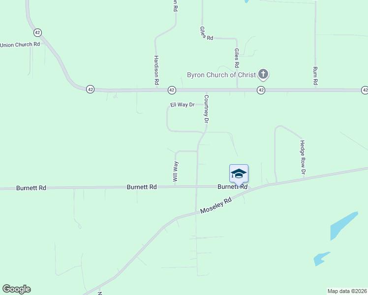 map of restaurants, bars, coffee shops, grocery stores, and more near 68 Will Way in Byron