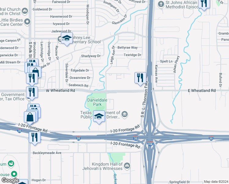 map of restaurants, bars, coffee shops, grocery stores, and more near 416 West Wheatland Road in Dallas
