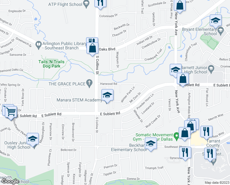 map of restaurants, bars, coffee shops, grocery stores, and more near 6011 Parkmeadow Drive in Arlington