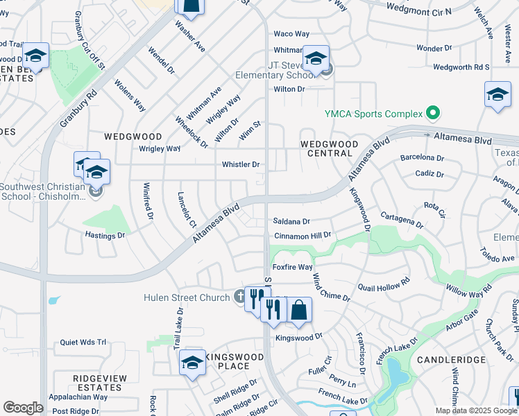 map of restaurants, bars, coffee shops, grocery stores, and more near 4701 Altamesa Blvd in Fort Worth