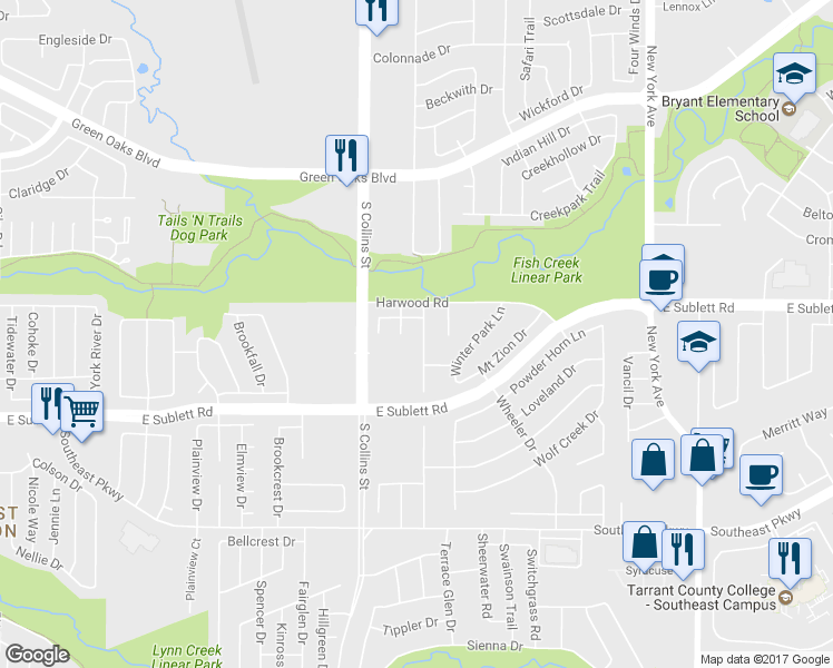 map of restaurants, bars, coffee shops, grocery stores, and more near 6010 Parkmeadow Drive in Arlington