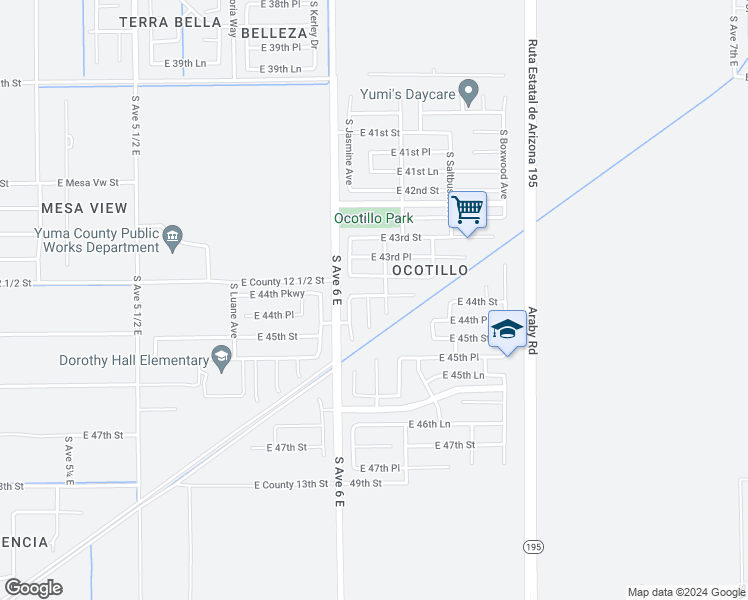 map of restaurants, bars, coffee shops, grocery stores, and more near 4407 South Agave Avenue in Yuma