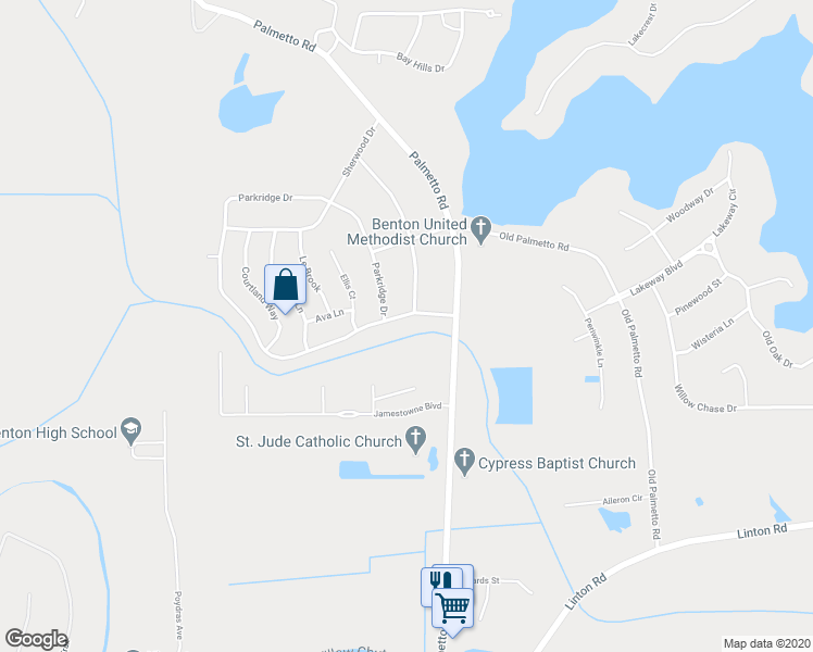 map of restaurants, bars, coffee shops, grocery stores, and more near 115 South Parkridge Drive in Benton