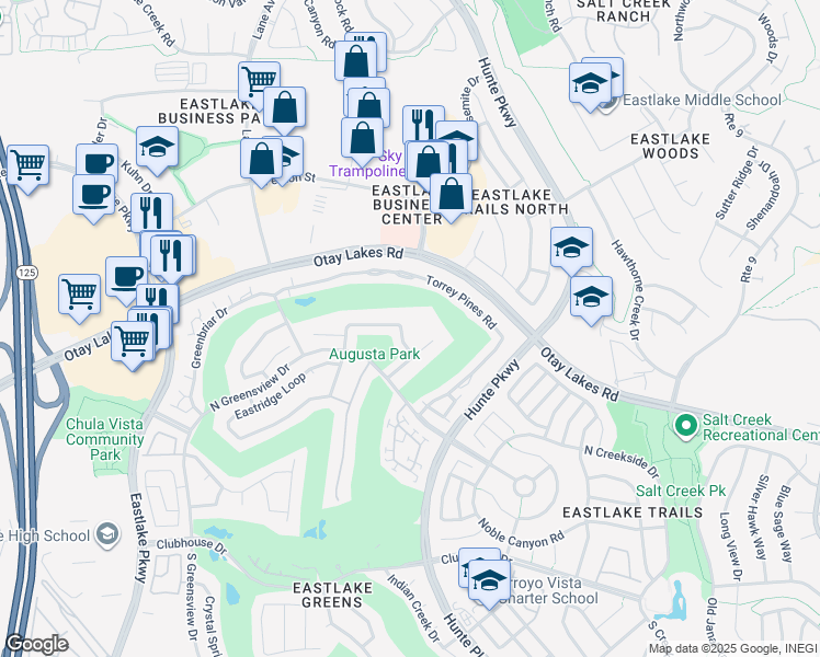 map of restaurants, bars, coffee shops, grocery stores, and more near 1038 Park Meadows Road in Chula Vista