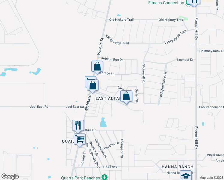 map of restaurants, bars, coffee shops, grocery stores, and more near 2805 Eddie Place in Everman