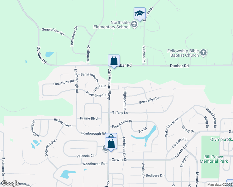 map of restaurants, bars, coffee shops, grocery stores, and more near 1126 Carl Vinson Parkway in Warner Robins