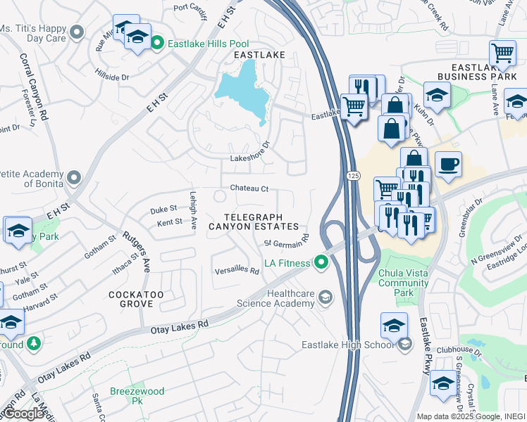 map of restaurants, bars, coffee shops, grocery stores, and more near 946 Lafayette Place in Chula Vista