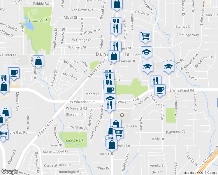 map of restaurants, bars, coffee shops, grocery stores, and more near 507 South Main Street in Duncanville