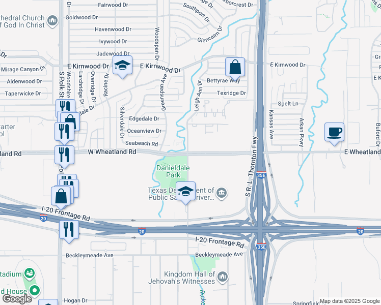 map of restaurants, bars, coffee shops, grocery stores, and more near 8390 Willoughby Boulevard in Dallas