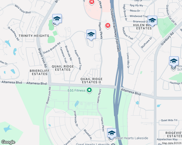 map of restaurants, bars, coffee shops, grocery stores, and more near 7113 Deer Hollow Drive in Fort Worth