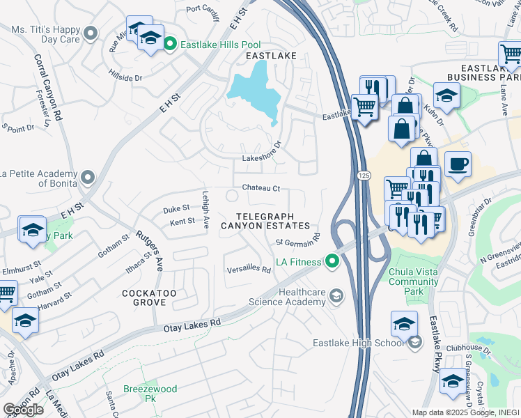 map of restaurants, bars, coffee shops, grocery stores, and more near 918 Lafayette Place in Chula Vista