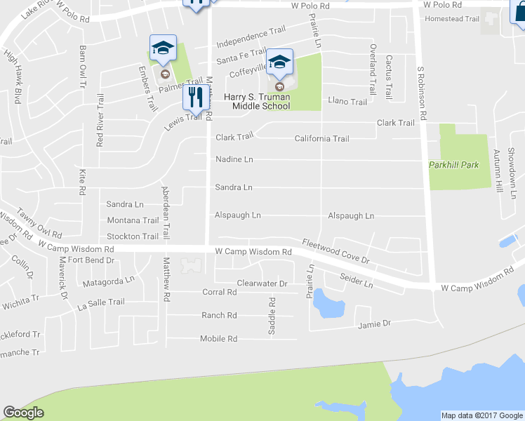 map of restaurants, bars, coffee shops, grocery stores, and more near 1418 Alspaugh Lane in Grand Prairie