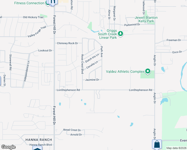 map of restaurants, bars, coffee shops, grocery stores, and more near 7526 Zinnia Lane in Fort Worth