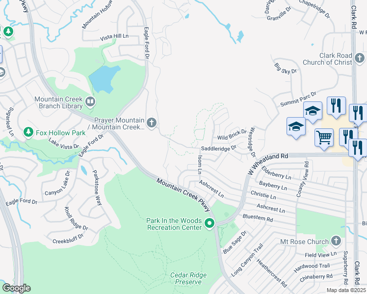 map of restaurants, bars, coffee shops, grocery stores, and more near 8701 Isom Lane in Dallas