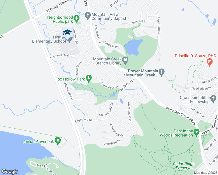 map of restaurants, bars, coffee shops, grocery stores, and more near 6007 Lake Vista Drive in Dallas