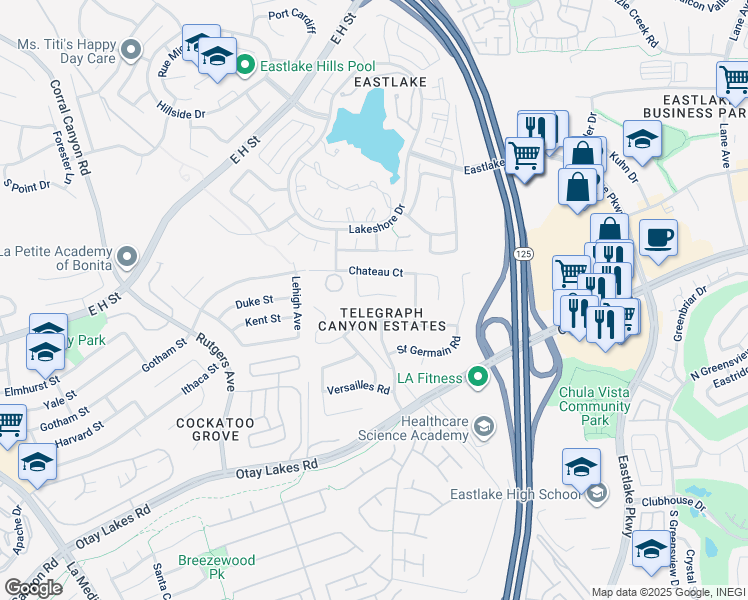 map of restaurants, bars, coffee shops, grocery stores, and more near 926 Lafayette Place in Chula Vista