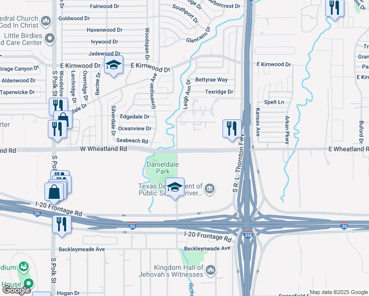 map of restaurants, bars, coffee shops, grocery stores, and more near 394-416 West Wheatland Road in Dallas