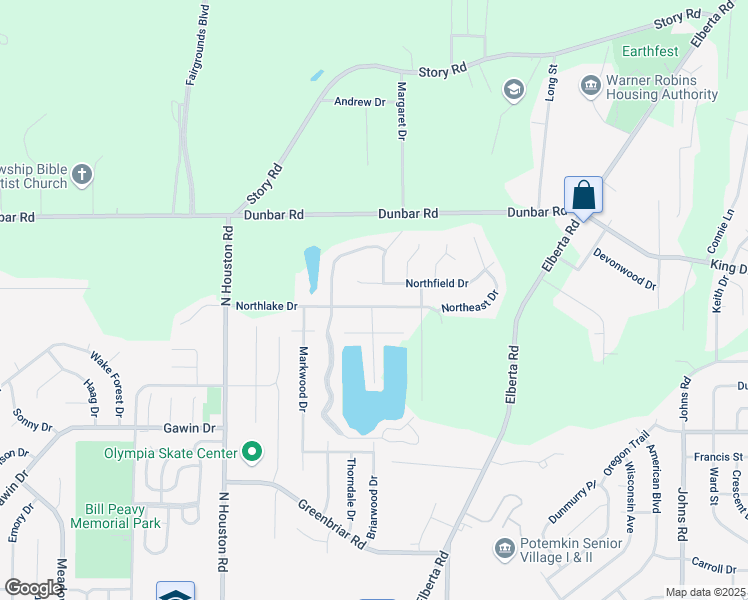 map of restaurants, bars, coffee shops, grocery stores, and more near 311 Northlake Drive in Warner Robins