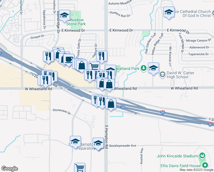 map of restaurants, bars, coffee shops, grocery stores, and more near 8162 South Hampton Road in Dallas
