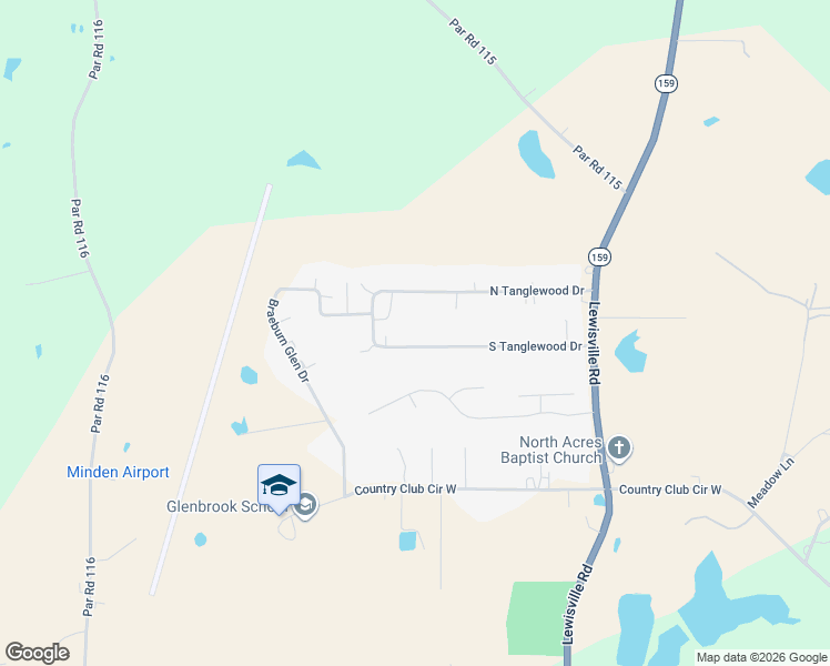 map of restaurants, bars, coffee shops, grocery stores, and more near 282 South Tanglewood Drive in Minden