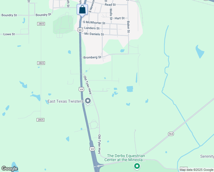 map of restaurants, bars, coffee shops, grocery stores, and more near 1805 County Road 2720 in Mineola
