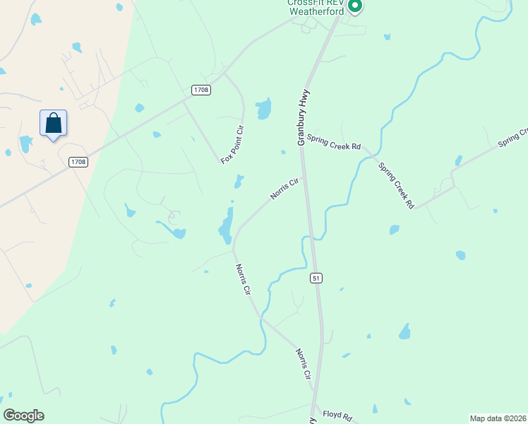 map of restaurants, bars, coffee shops, grocery stores, and more near 6741 Norris Circle in Weatherford