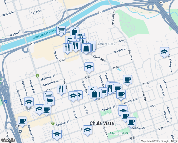 map of restaurants, bars, coffee shops, grocery stores, and more near 88 4th Avenue in Chula Vista