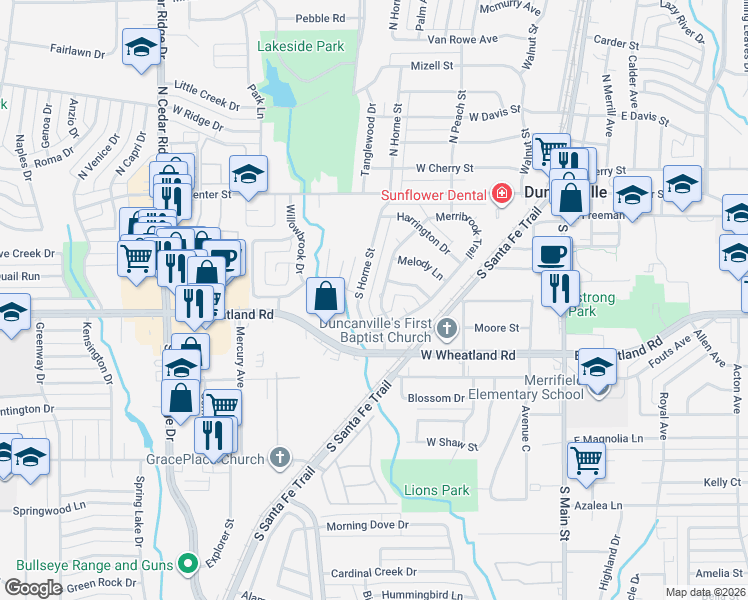 map of restaurants, bars, coffee shops, grocery stores, and more near 347 Merribrook Trail in Duncanville