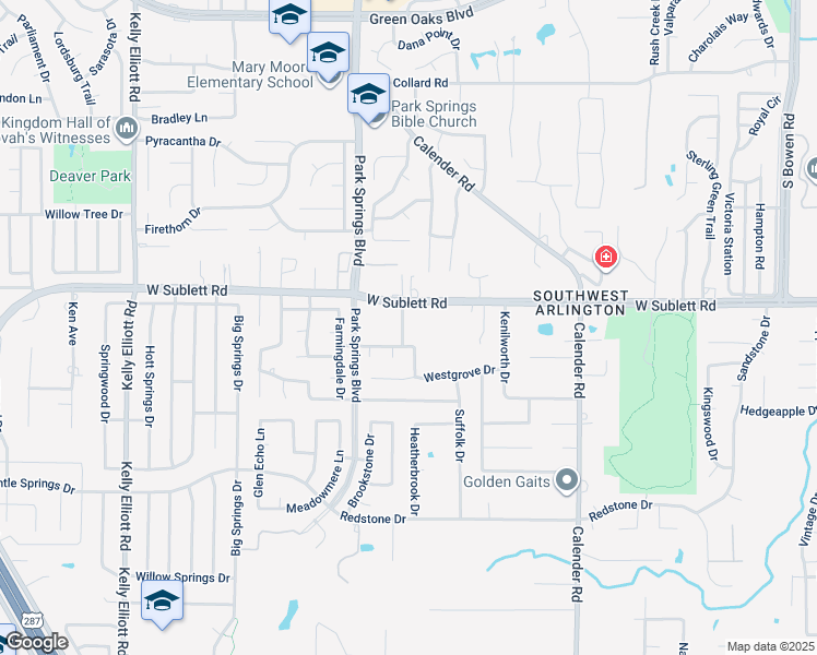 map of restaurants, bars, coffee shops, grocery stores, and more near 3611 Sandhurst Drive in Arlington