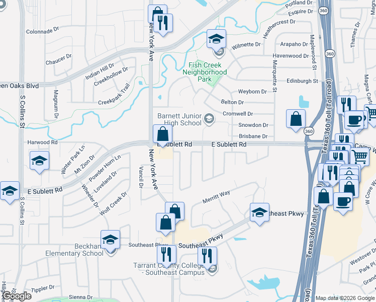 map of restaurants, bars, coffee shops, grocery stores, and more near 2127 Post Wood Lane in Arlington
