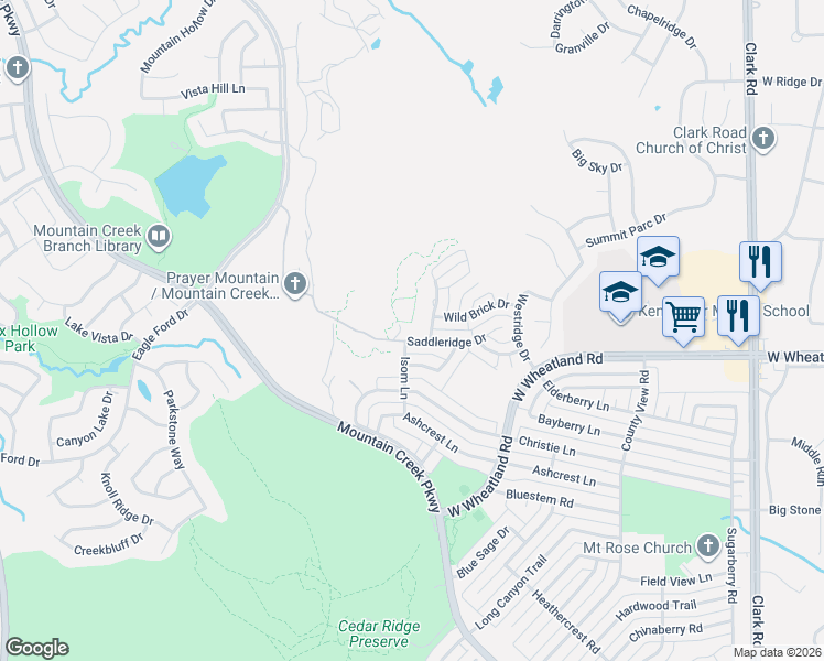 map of restaurants, bars, coffee shops, grocery stores, and more near 7520 Saddleridge Drive in Dallas