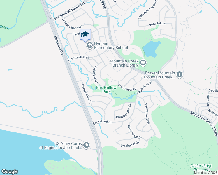 map of restaurants, bars, coffee shops, grocery stores, and more near 5701 Farm to Market Road 1382 in Dallas