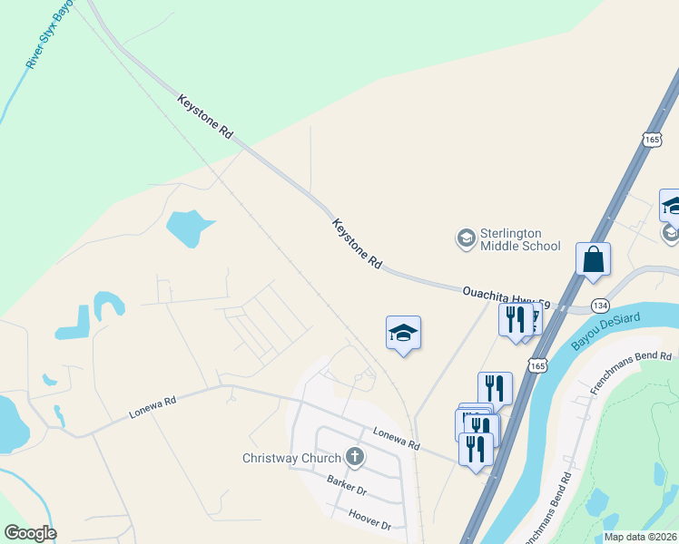map of restaurants, bars, coffee shops, grocery stores, and more near 401 Keystone Rd in Monroe