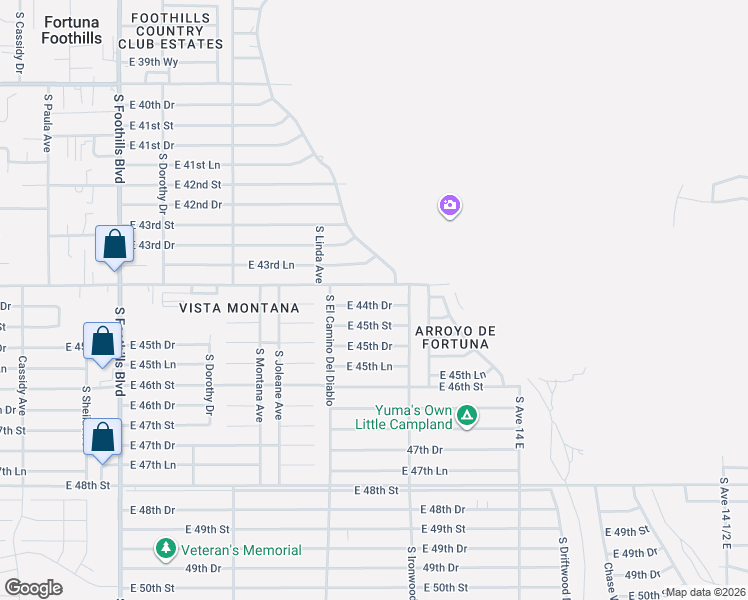 map of restaurants, bars, coffee shops, grocery stores, and more near 13614 East 45th Street in Yuma