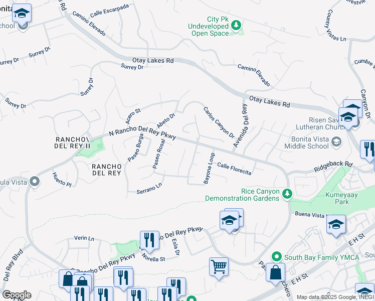 map of restaurants, bars, coffee shops, grocery stores, and more near 512 Bayona Loop in Chula Vista