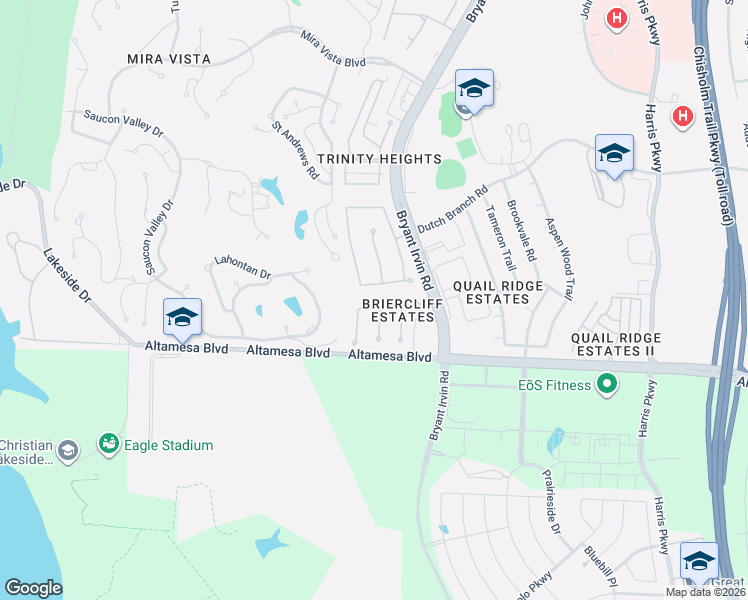map of restaurants, bars, coffee shops, grocery stores, and more near 7005 Brierhollow Court in Fort Worth