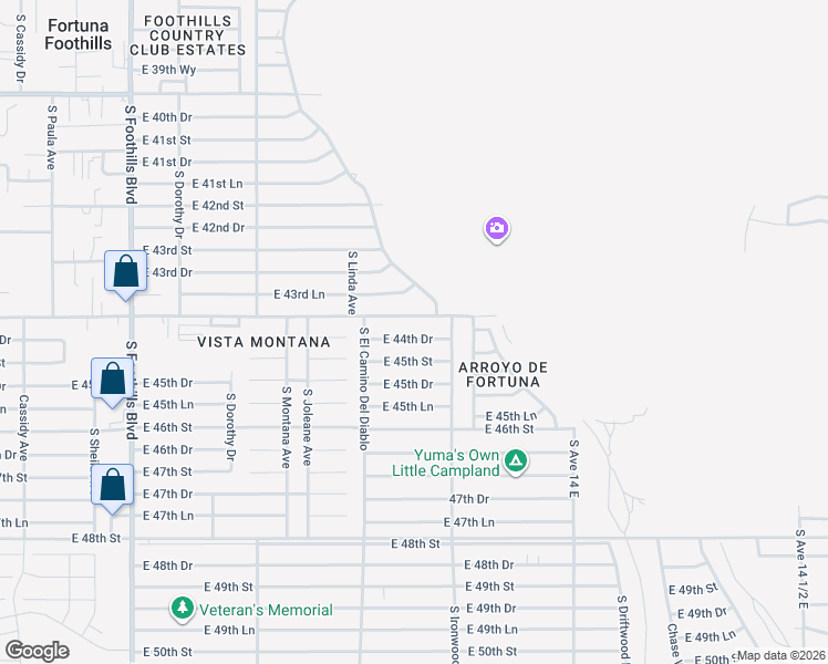 map of restaurants, bars, coffee shops, grocery stores, and more near 13614 East 45th Street in Yuma