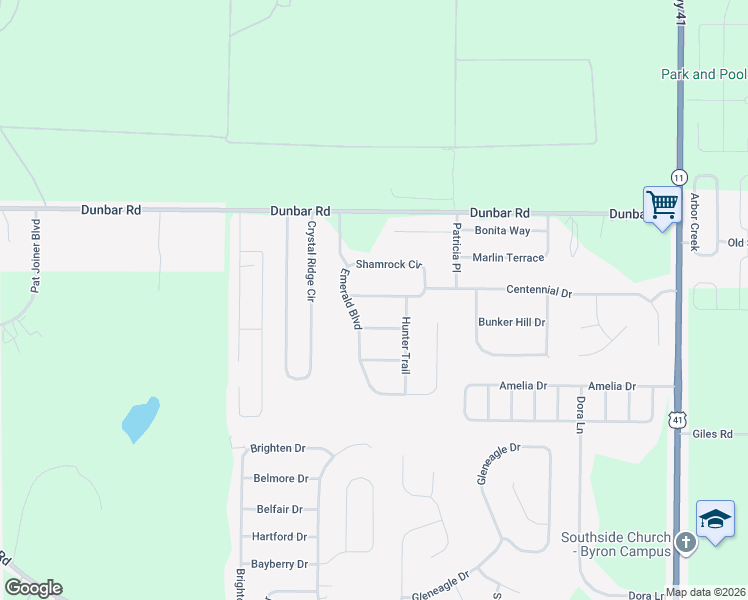 map of restaurants, bars, coffee shops, grocery stores, and more near 137 Shamrock Circle in Byron