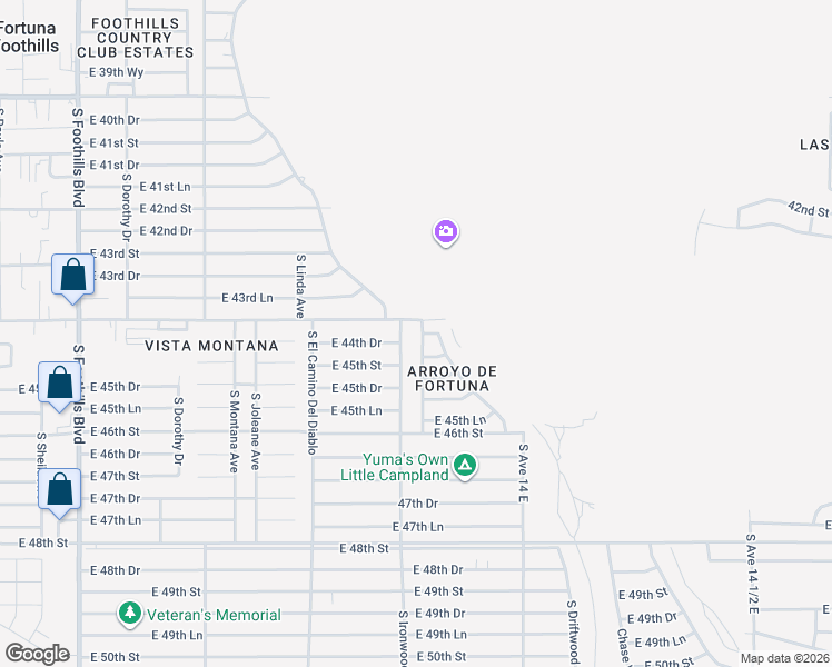 map of restaurants, bars, coffee shops, grocery stores, and more near 12560 South Ironwood Drive in Yuma