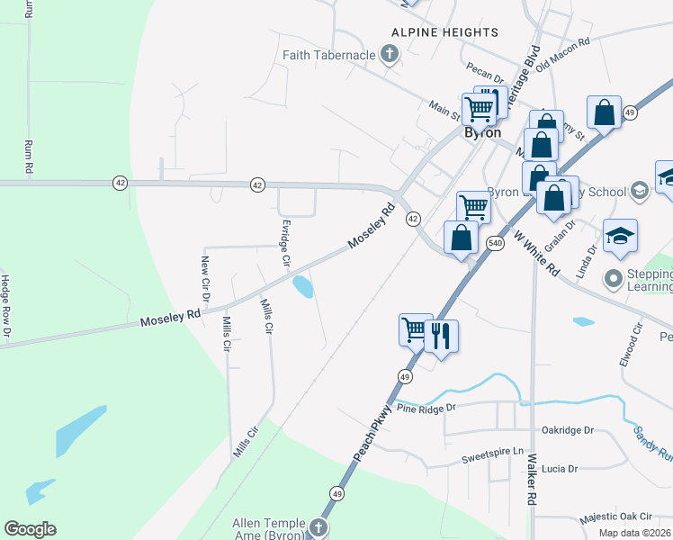 map of restaurants, bars, coffee shops, grocery stores, and more near W Railroad St in Byron
