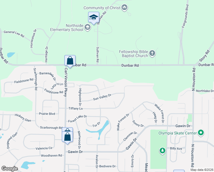 map of restaurants, bars, coffee shops, grocery stores, and more near 205 Woodcarver Trail in Warner Robins