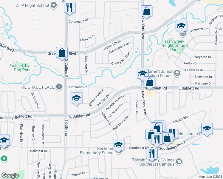 map of restaurants, bars, coffee shops, grocery stores, and more near 1624 Mount Zion Drive in Arlington