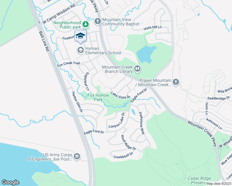 map of restaurants, bars, coffee shops, grocery stores, and more near 6016 Lake Vista Drive in Dallas