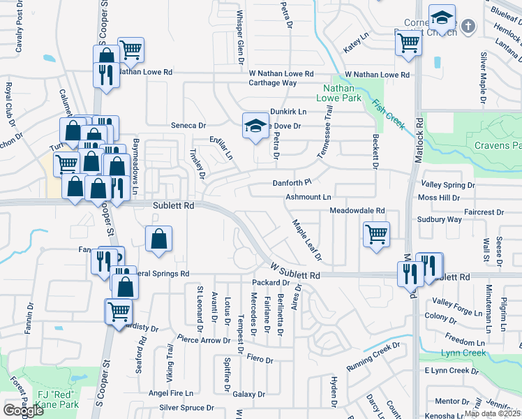 map of restaurants, bars, coffee shops, grocery stores, and more near 1001 Ashmount Lane in Arlington