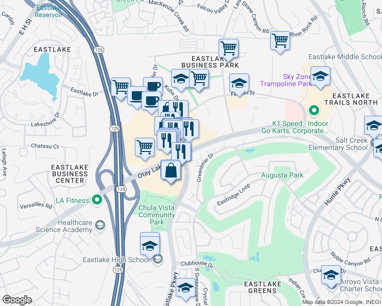 map of restaurants, bars, coffee shops, grocery stores, and more near 2352 Otay Lakes Road in Chula Vista