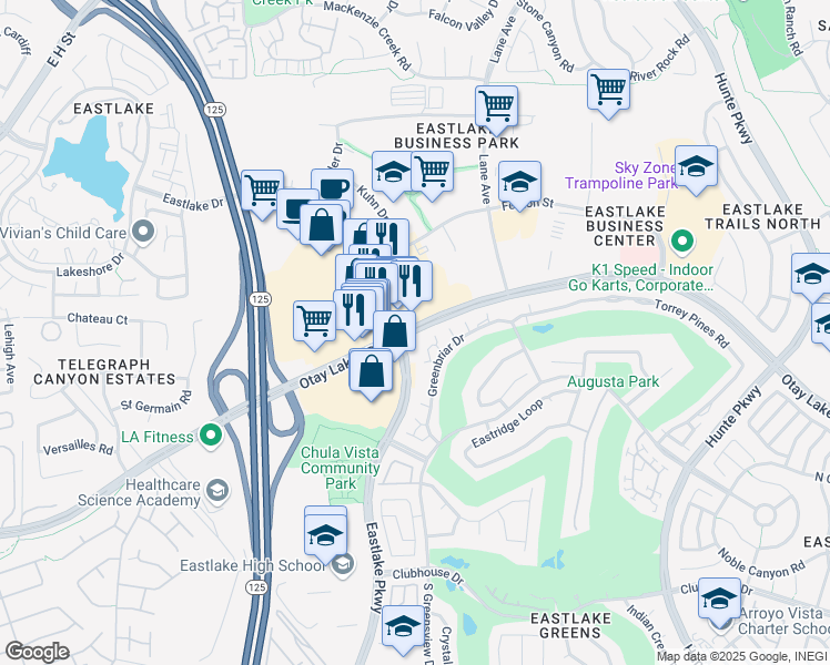 map of restaurants, bars, coffee shops, grocery stores, and more near 2352 Otay Lakes Road in Chula Vista